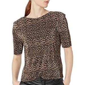 THE FIFTH LABEL Top Leopard S/S Strtch Permanent Pleated Poly NWT L 12